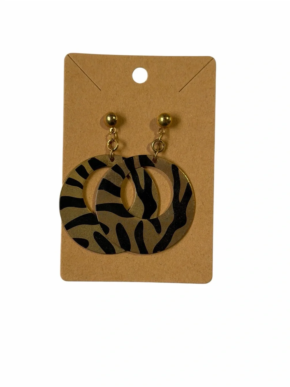 Gold and Black Zebra Hoop Drop Earrings